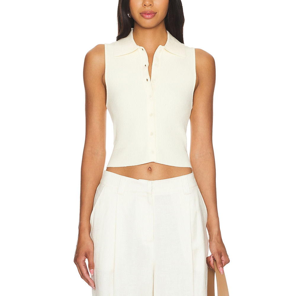 Lovers And Friends 'Ella Esti' White Rose Sleeveless Polo Vest Top Size XS - NWT